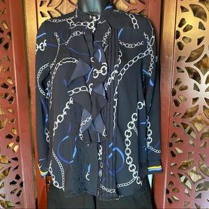 ANN TAYLOR mandarin-collar button ruffle